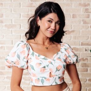 Floral Puff Sleeve Sweetheart Crop Top Boutique